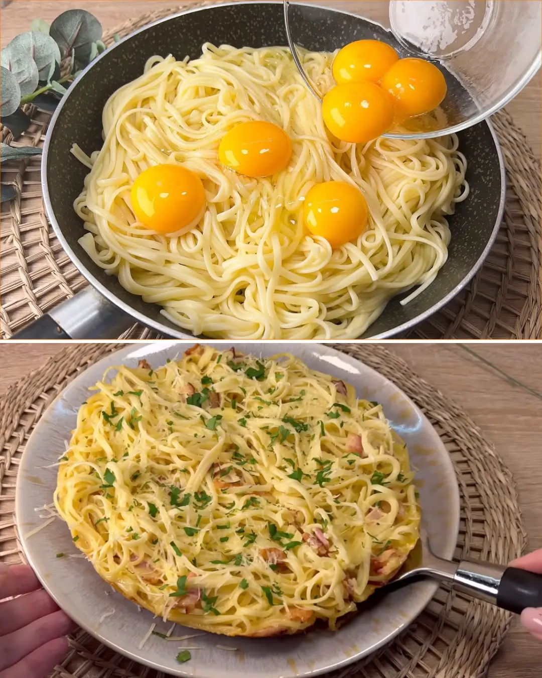 Nudeln mit Eiern und Speck