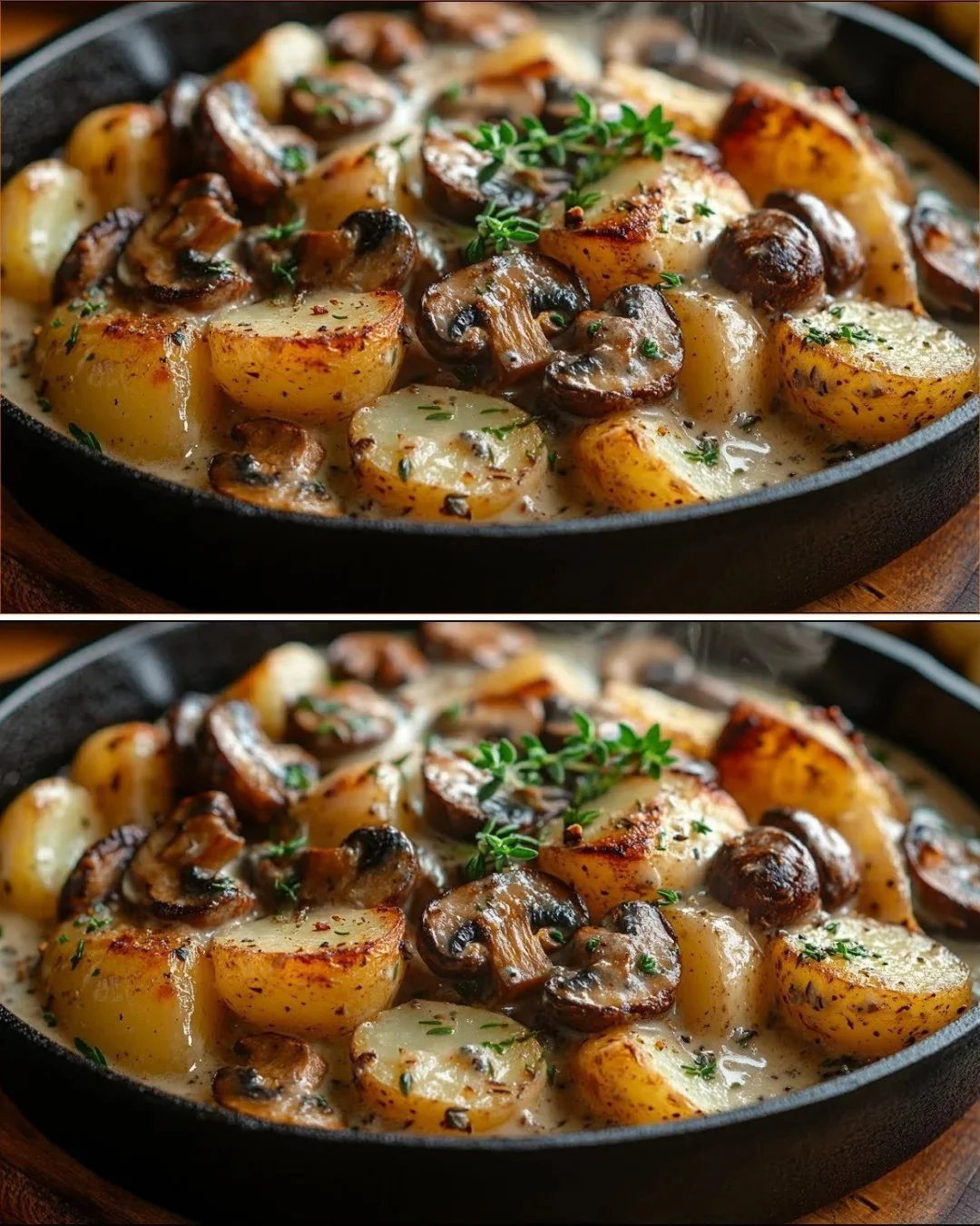Cremige Pilzpfanne mit Kartoffeln und frischen Kräutern