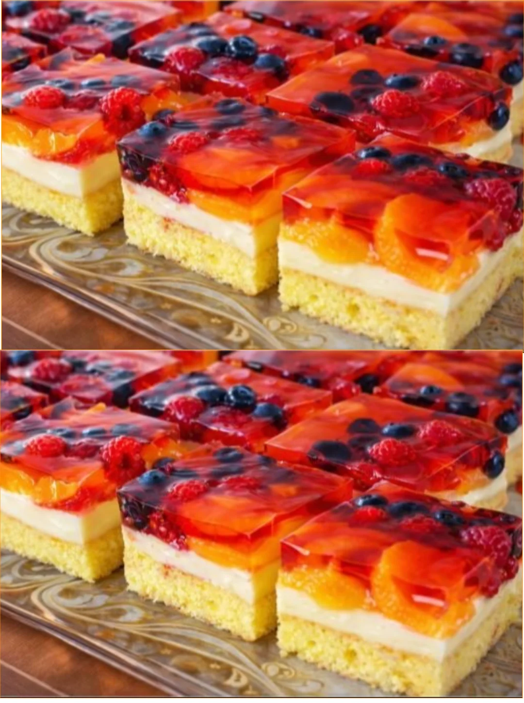 Erfrischendes Obst-Dessert mit Vanillecreme und Gelee in einer dekorativen Schüssel