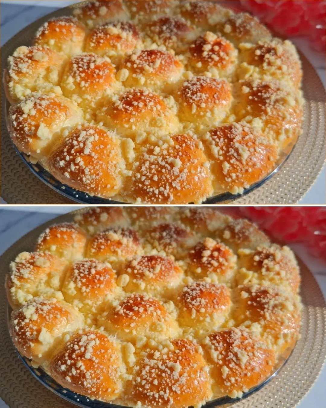 Fluffiger hausgemachter Hefekuchen mit süßer Füllung und Streuseln