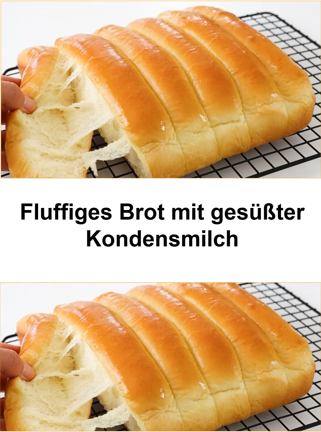 Fluffiges Brot mit gesüßter Kondensmilch frisch gebacken auf einem Holzbrett