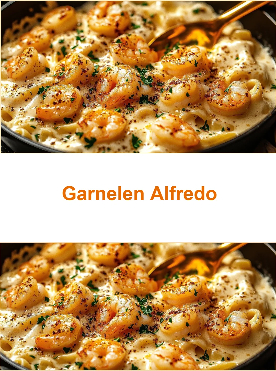 Köstliches Garnelen Alfredo Gericht mit cremiger Sauce und Pasta