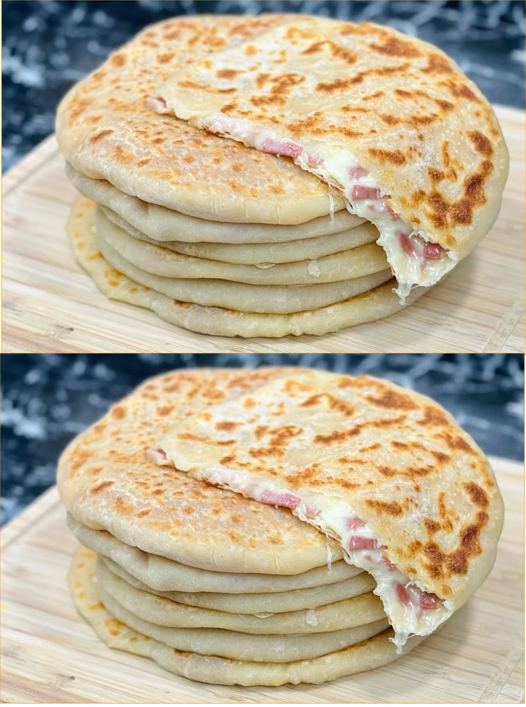 Gefüllte gebratene Brötchen mit verschiedenen Füllungen auf einem Teller