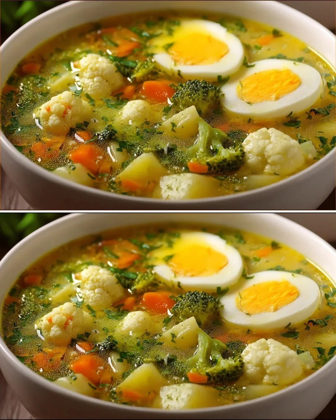 Schüssel mit frischer Gemüsesuppe und buntem Gemüse