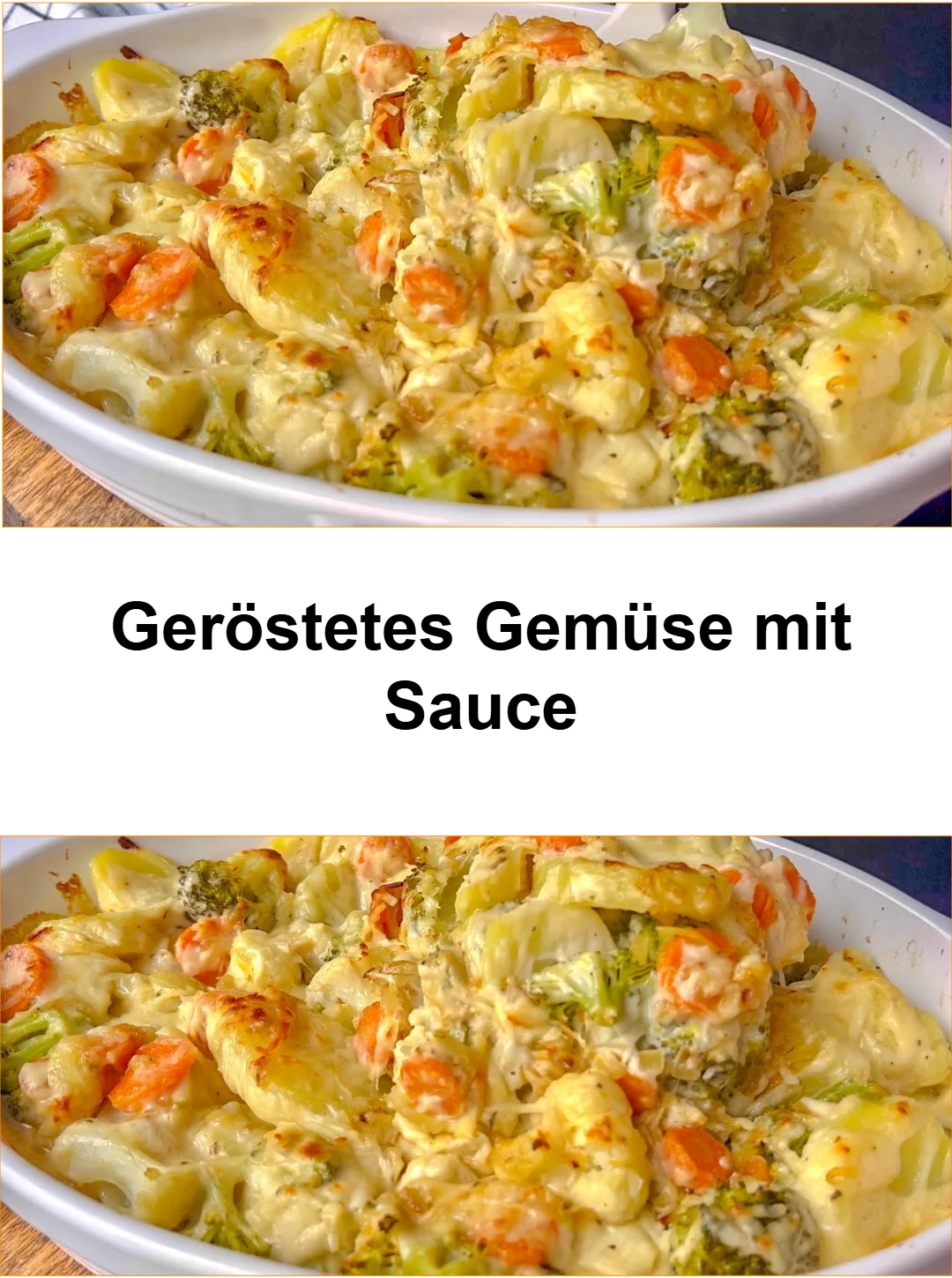 Geröstetes Gemüse mit leckerer Sauce auf einem Teller serviert.