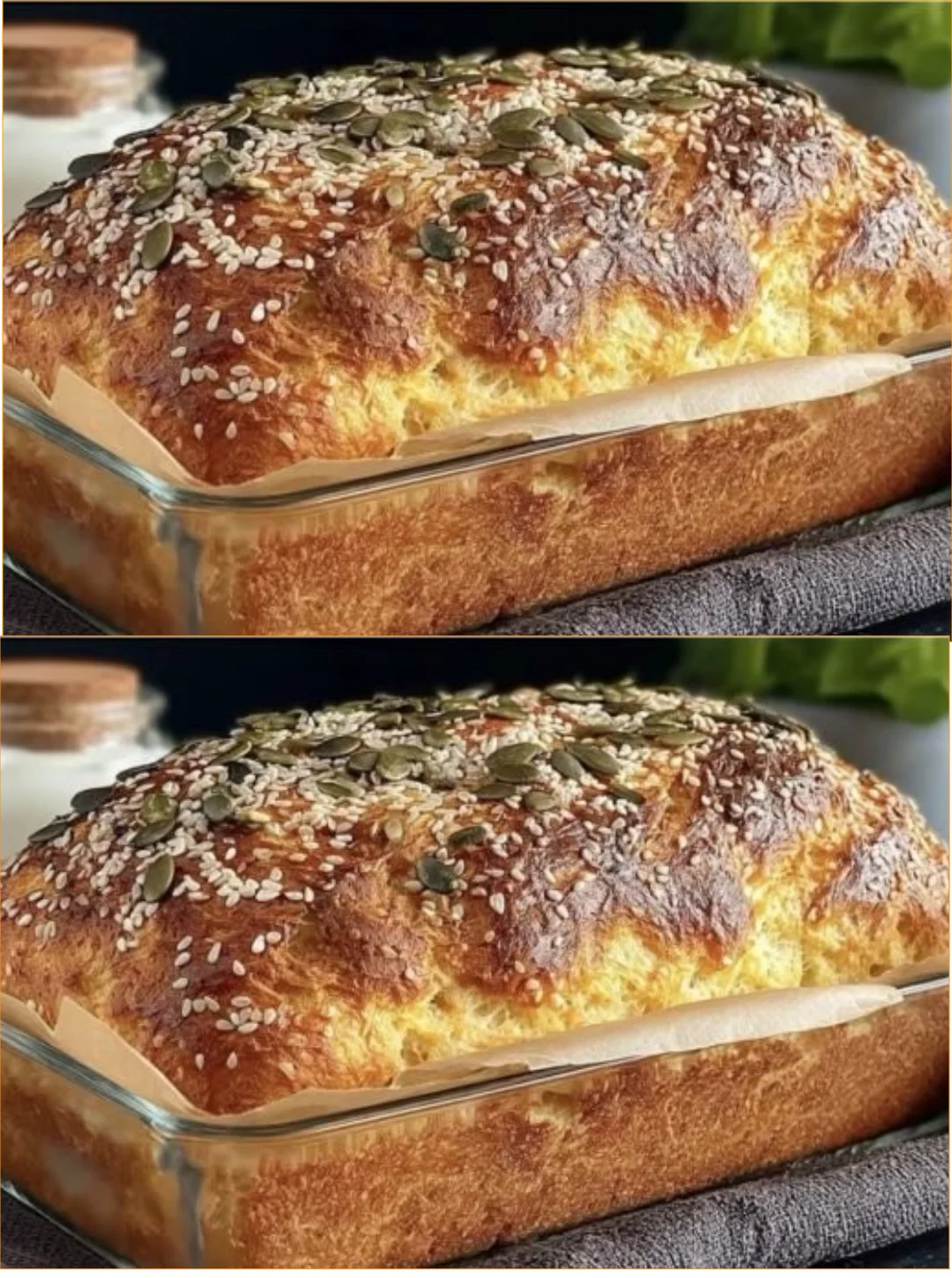 Joghurtbrot mit Saaten auf einem Holzbrett präsentiert