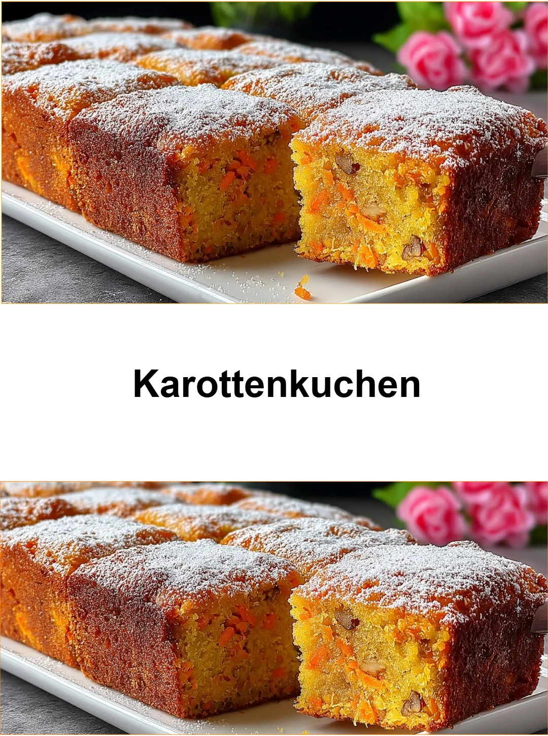 Saftiger Karottenkuchen mit Sahne und Nüssen auf einem weißen Teller