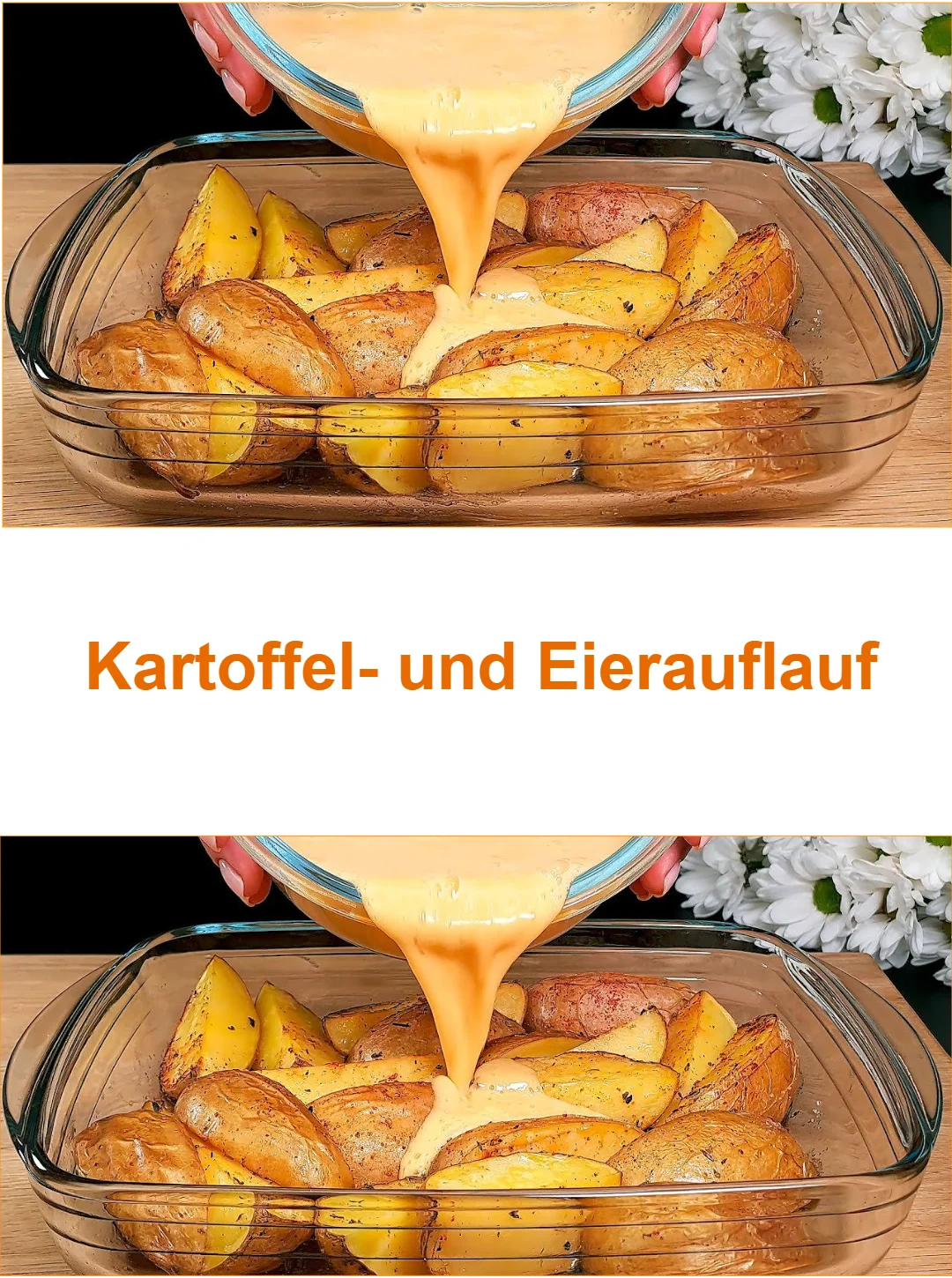 Kartoffel- und Eierauflauf in einer Auflaufform, frisch gebacken und appetitlich angerichtet