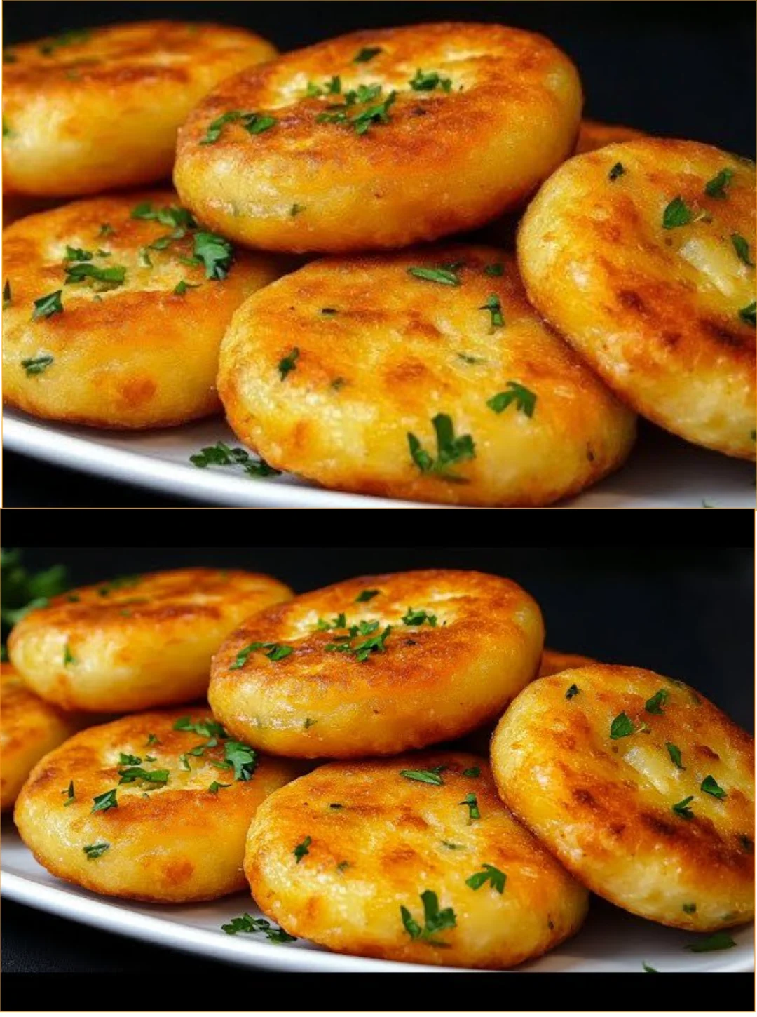 Kartoffeln Puffer mit Eiern und cremiger Soße auf einem Teller