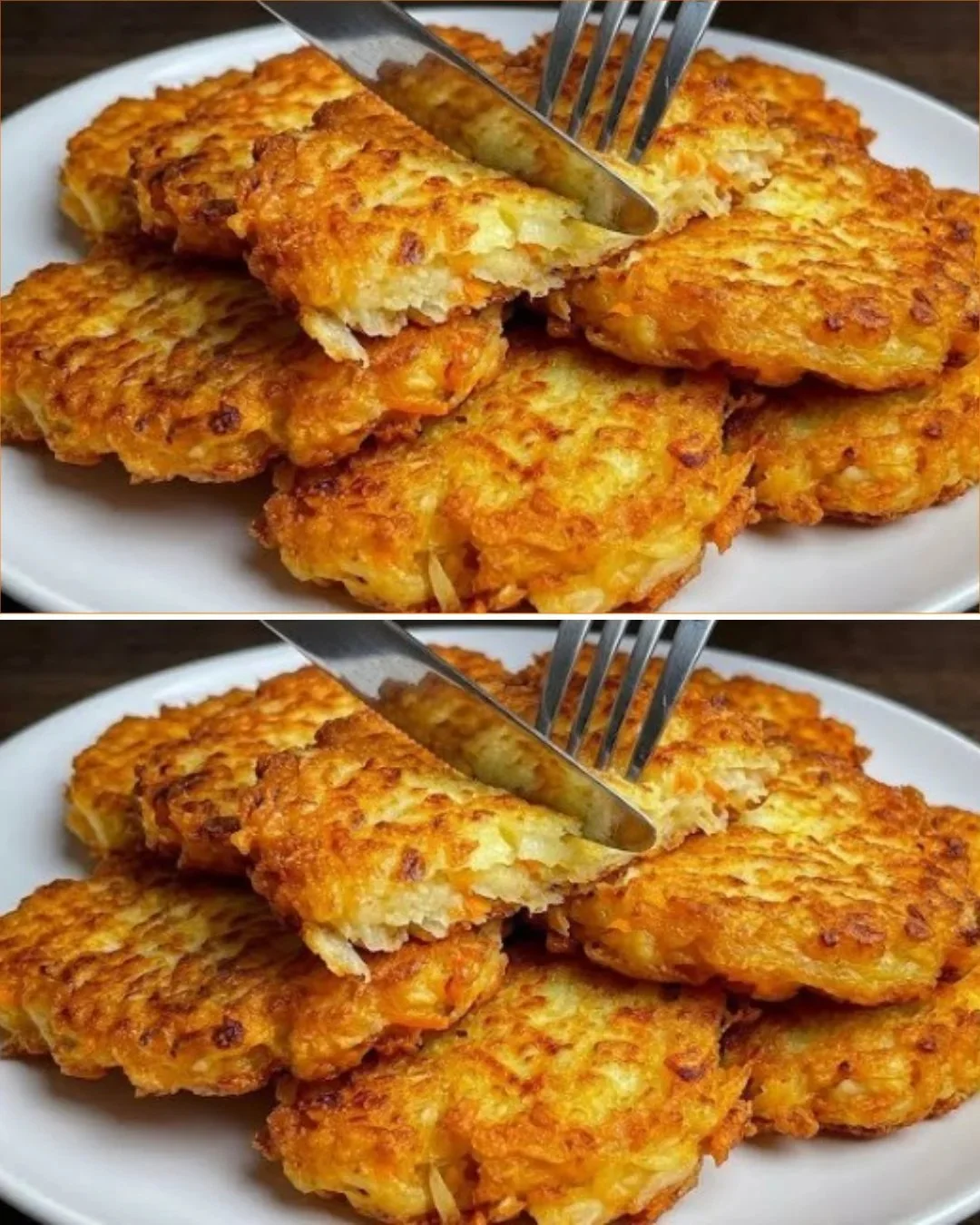 Knusprige Kohlpuffer auf einem Teller serviert, goldbraun und appetitlich.