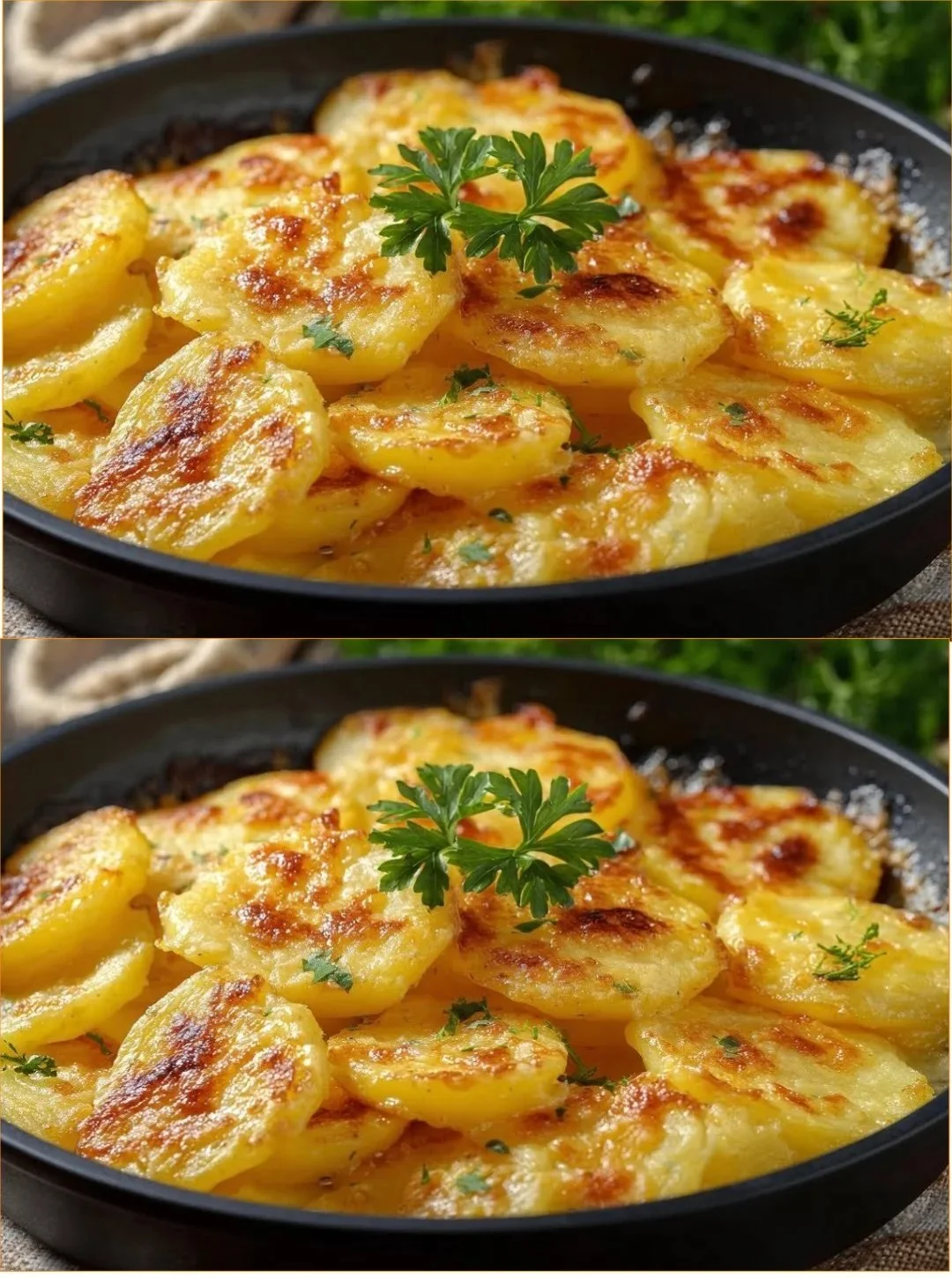 Köstliche cremige Pfannengeröstete Savoyer Kartoffeln in einer Pfanne zubereitet