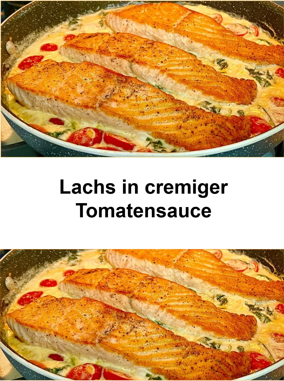 Lachsfilet in cremiger Tomatensauce serviert mit frischem Basilikum