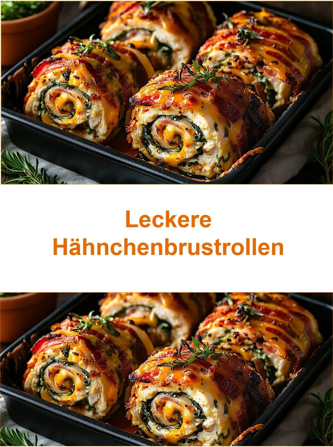 Zarte Hähnchenbrustrollen gefüllt mit frischen Kräutern und Gewürzen.