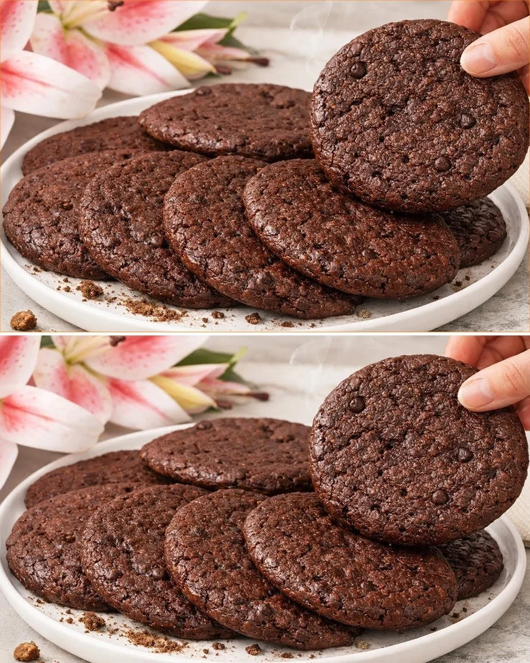 Hausgemachte Hafer-Cocoa-Bananenfrühstückskekse in einem rustikalen Setting
