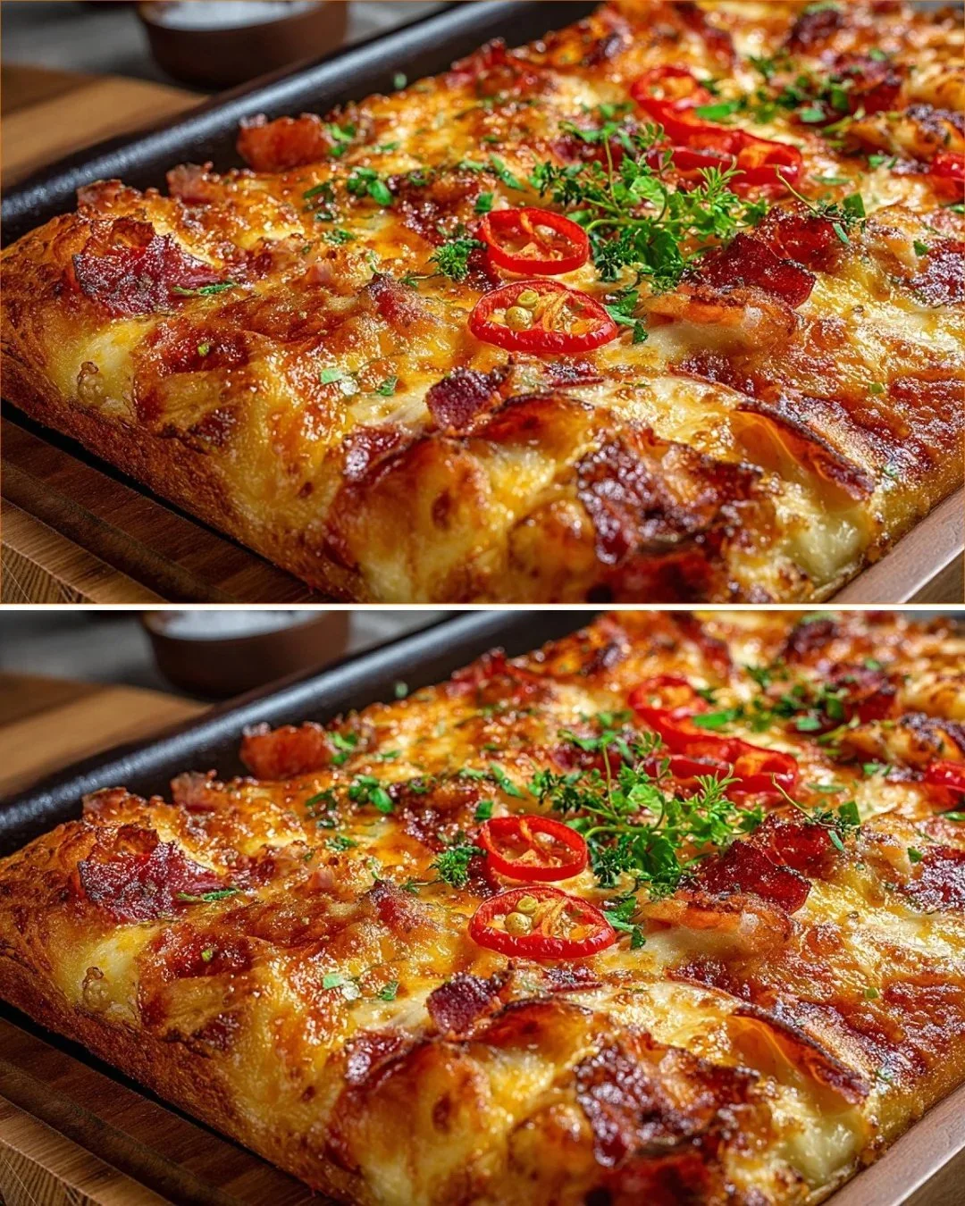 Leckeres Pizza-Style Focaccia mit Tomatensauce und geschmolzenem Käse