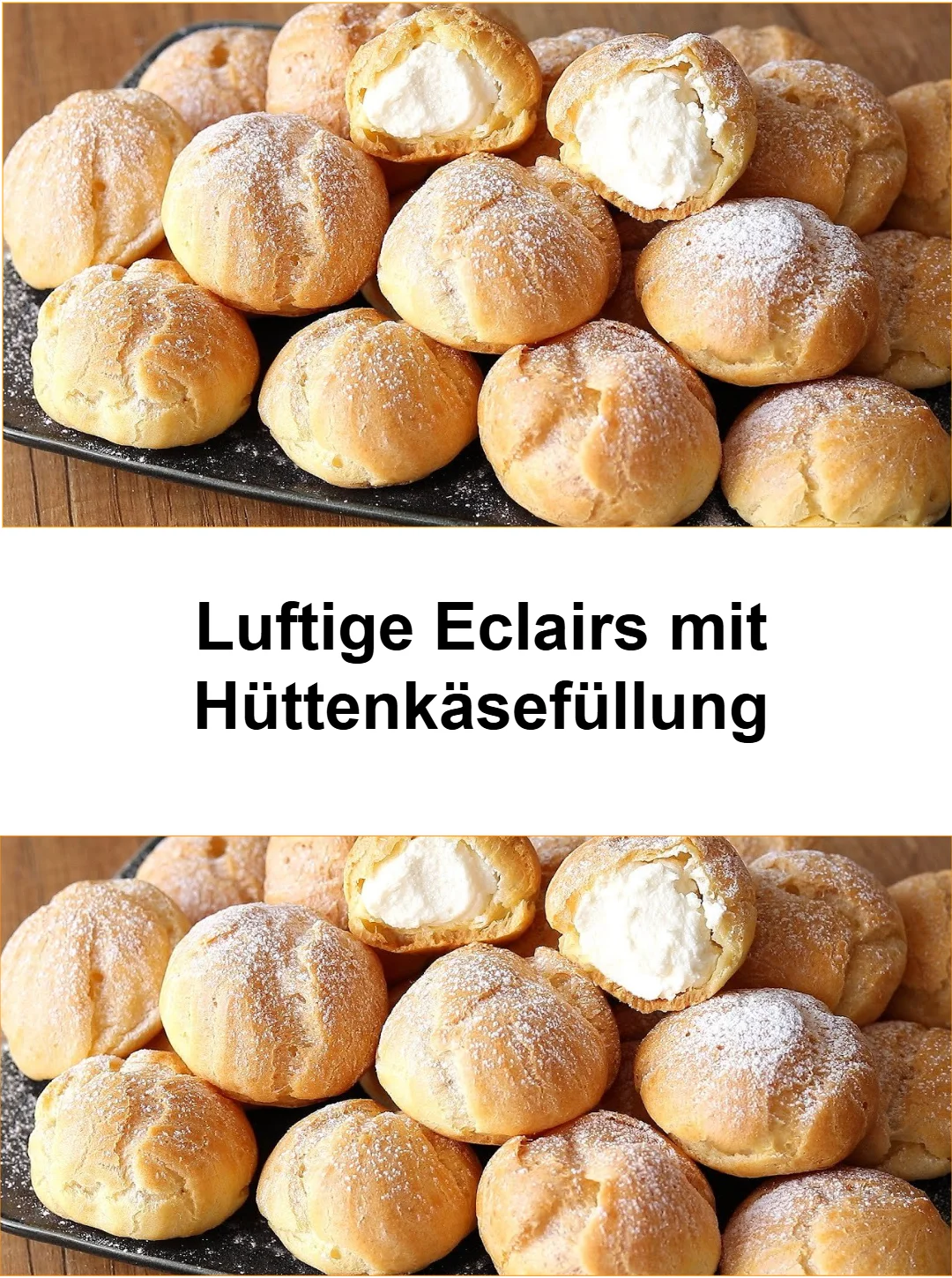 Luftige Eclairs mit Hüttenkäsefüllung auf einem Teller