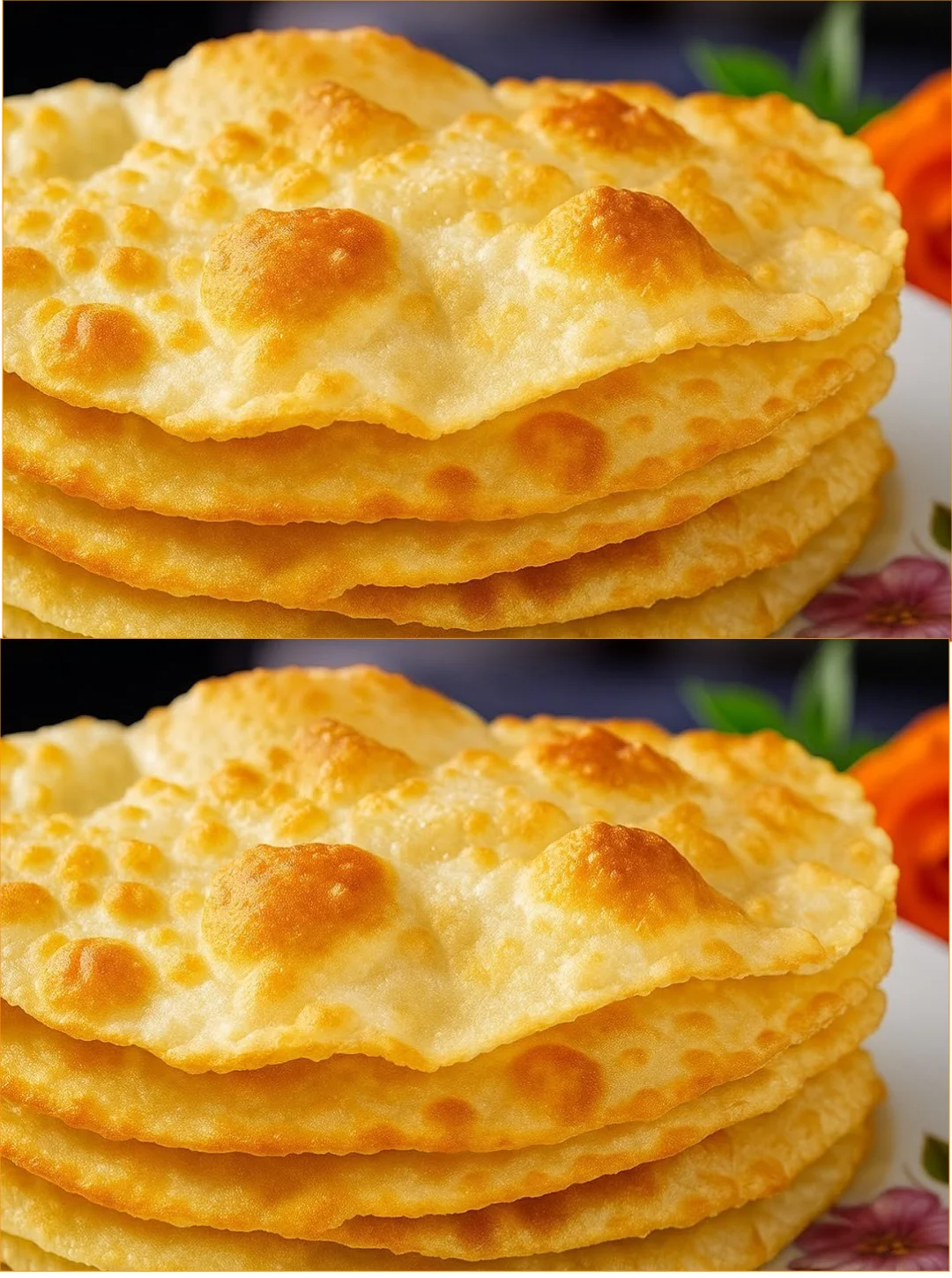 Leckere Mehl-Pfannkuchen auf einem Teller, garniert mit frischem Obst