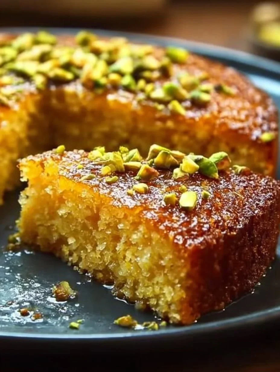 Mehlfreier Orangenkuchen mit Pistazien und Mandeln auf einem Teller