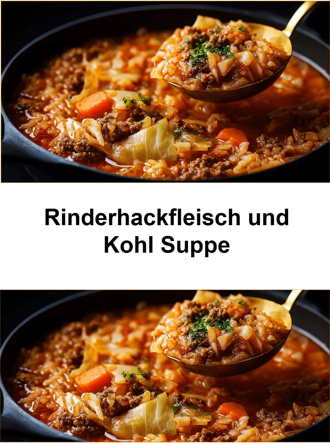 Herzhafte Rinderhackfleisch Suppe mit Kohl in einer Schüssel serviert.