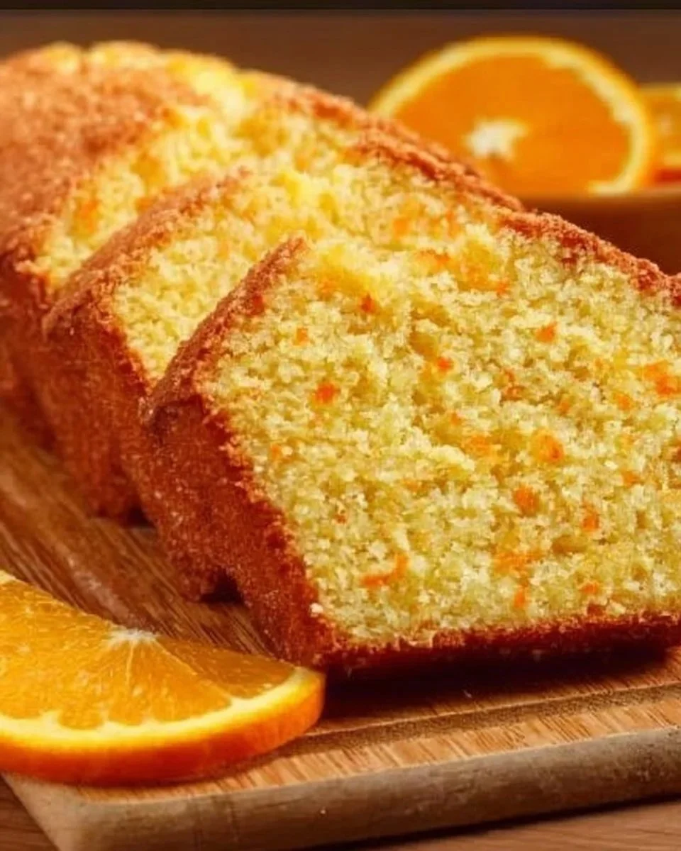 Saftiger Orangen-Mandel-Haferkuchen auf einem Teller serviert