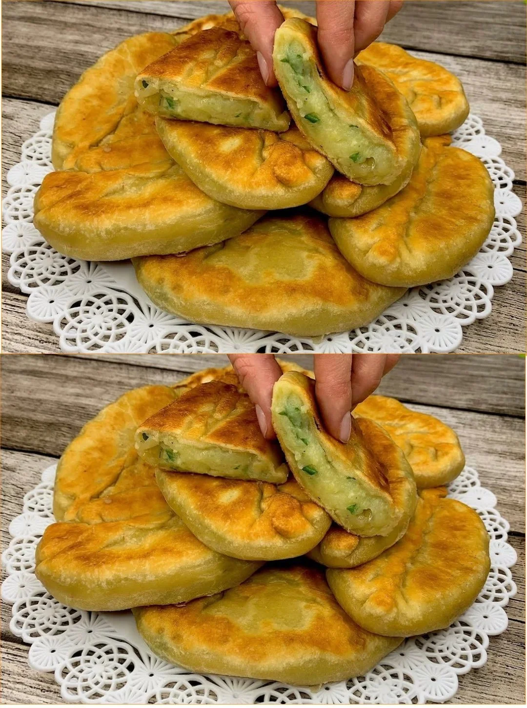 Weiche und aromatische Kartoffel-Fladenbrote auf einem Holzbrett