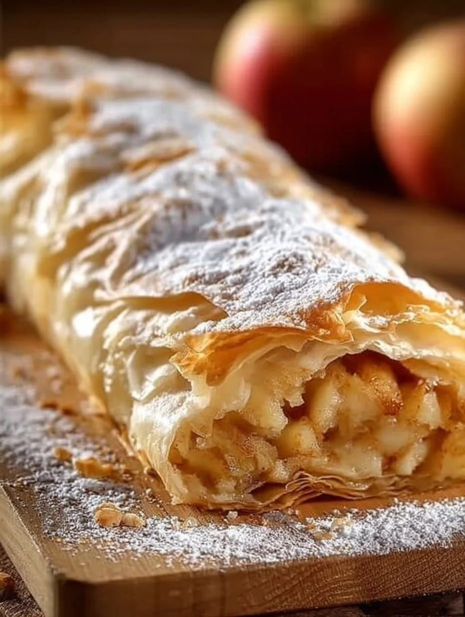 Klassischer Wiener Apfelstrudel mit Äpfeln und Zimt