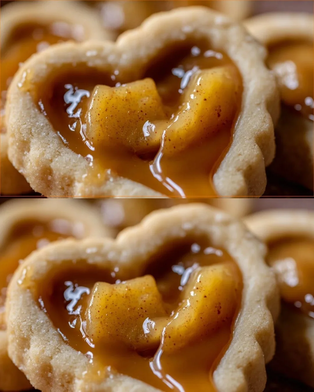 Zimt-Apfel-Herz-Kekse auf einem Teller, frisch gebacken und dekoriert.