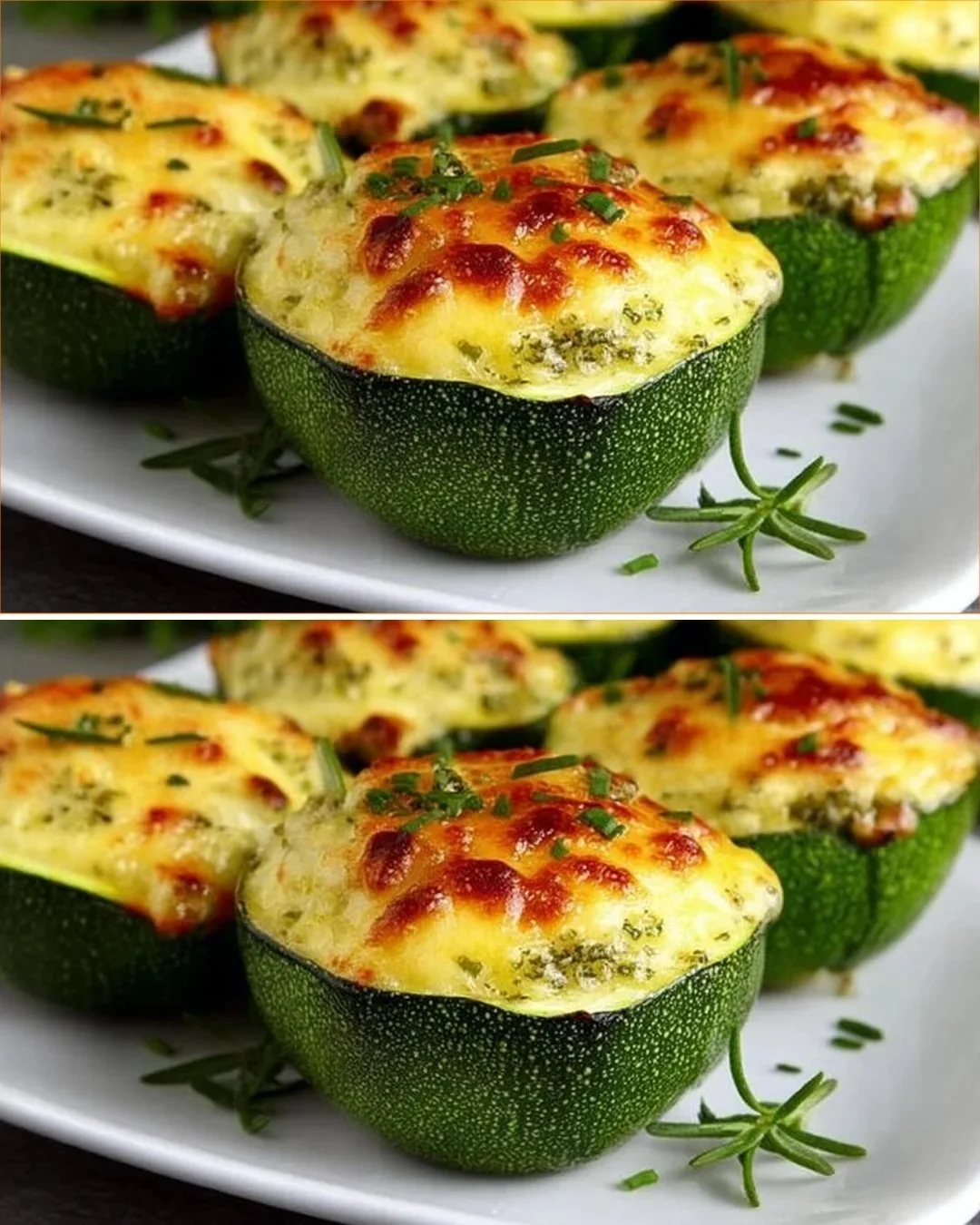Zucchini gefüllt mit Hackfleisch, serviert auf einem Teller