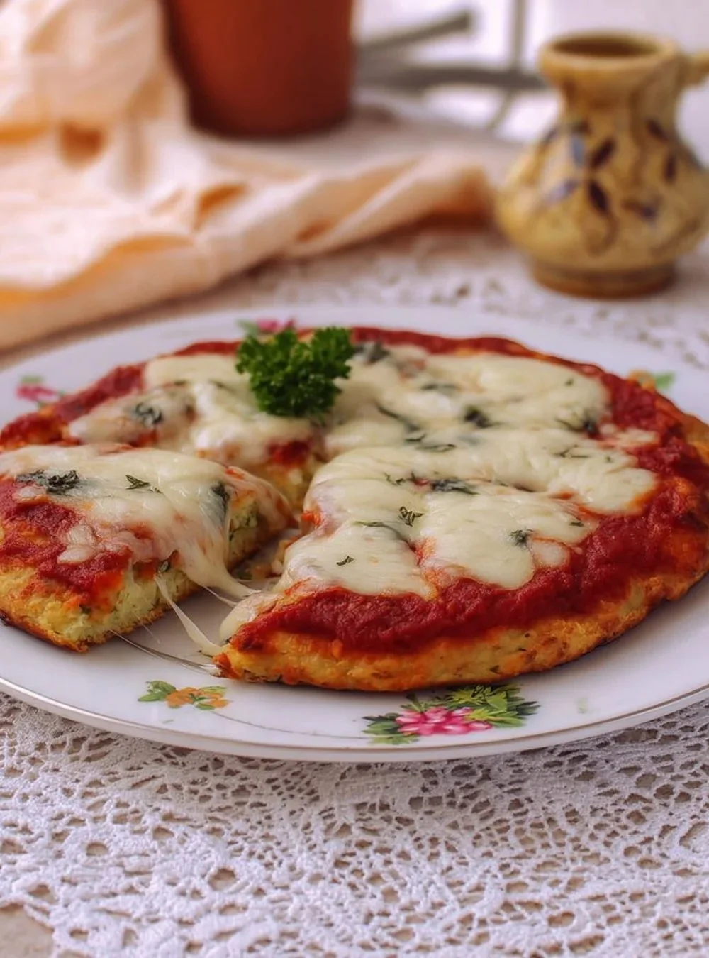 Leckerer Zucchini-Pizzakuchen mit frischen Zutaten und Käse überbacken.