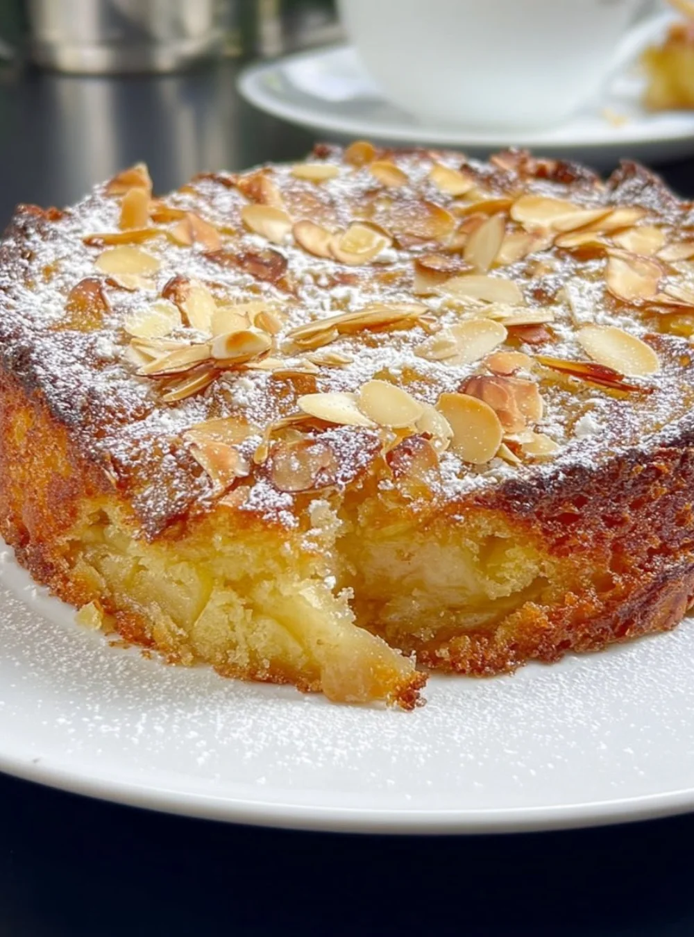 Frischer Apfelkuchen mit Äpfeln und Zimt auf einem Kuchenteller