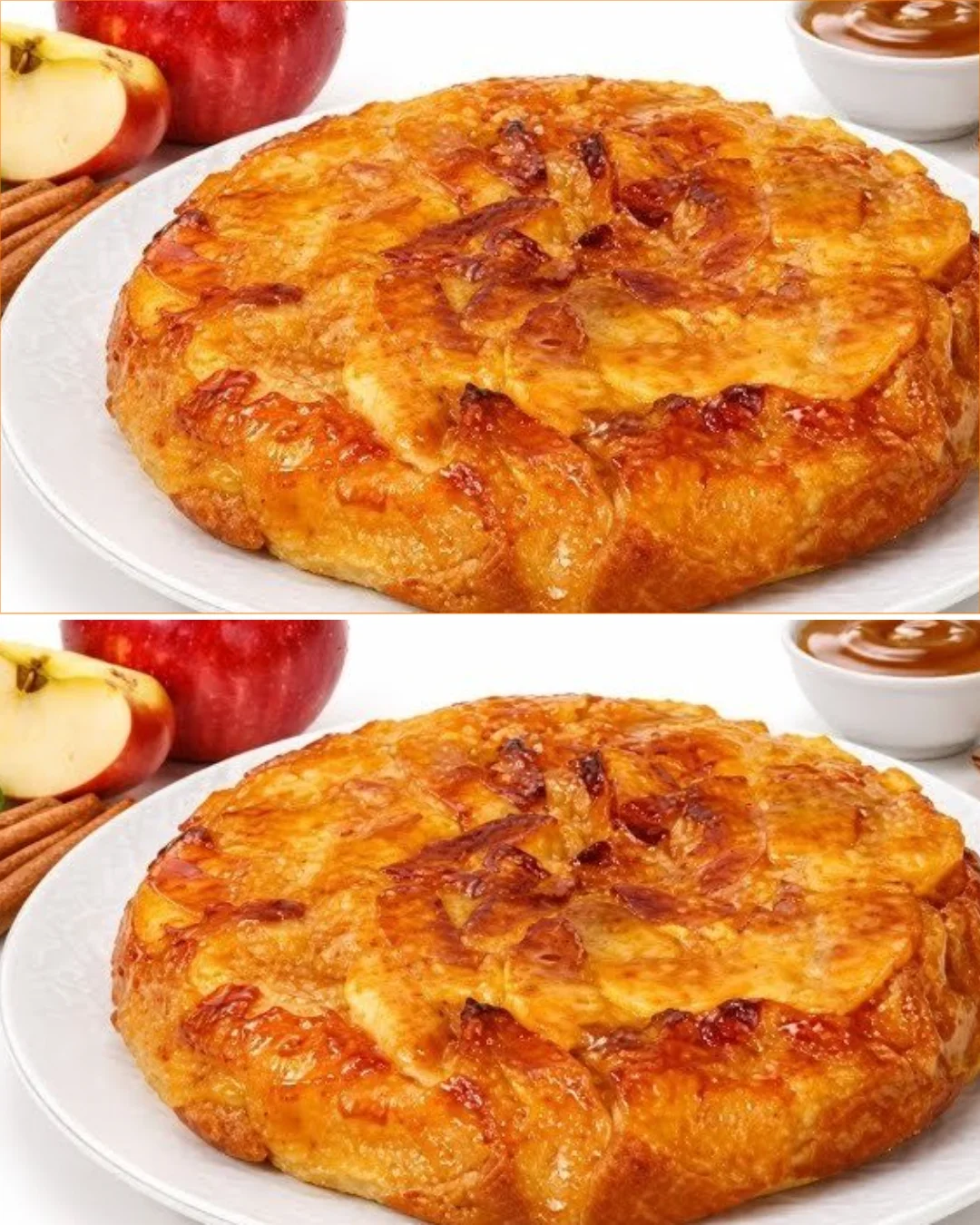 Apfelkuchen ohne Backen auf einem Teller serviert.