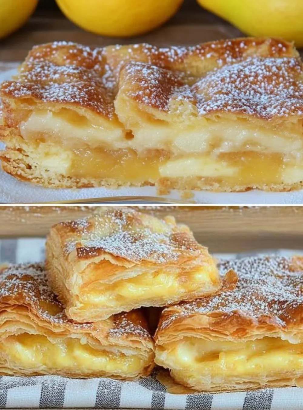 Leckere Apfeltorte mit Blätterteig auf einem Teller
