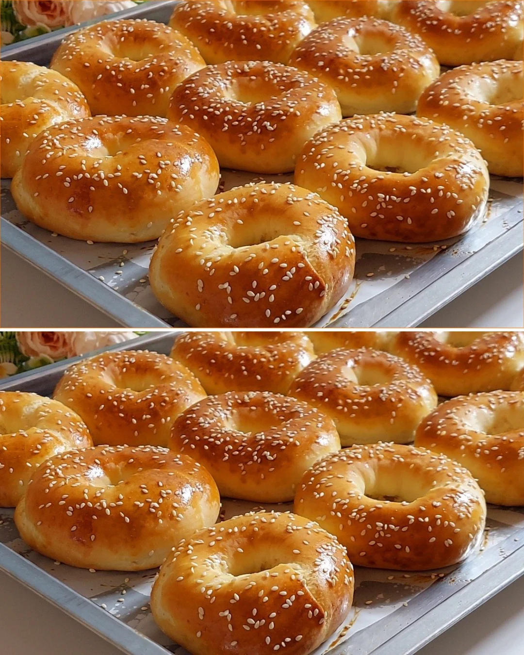 Frisch gebackene bagels caseros in einer Holzschüssel, perfekt zum Frühstück.