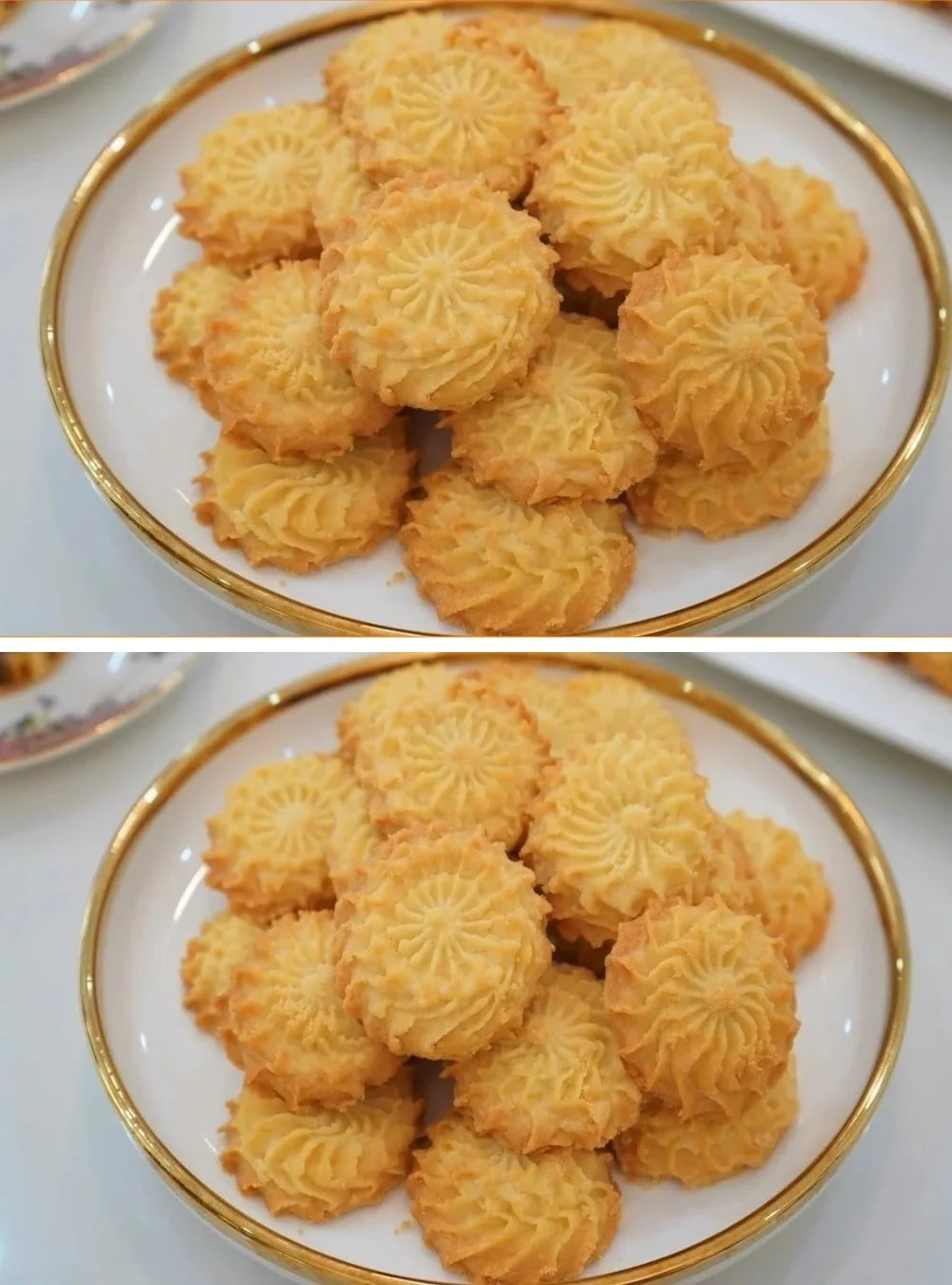 Leckere Crumble Cookies mit Butter auf einem Teller.