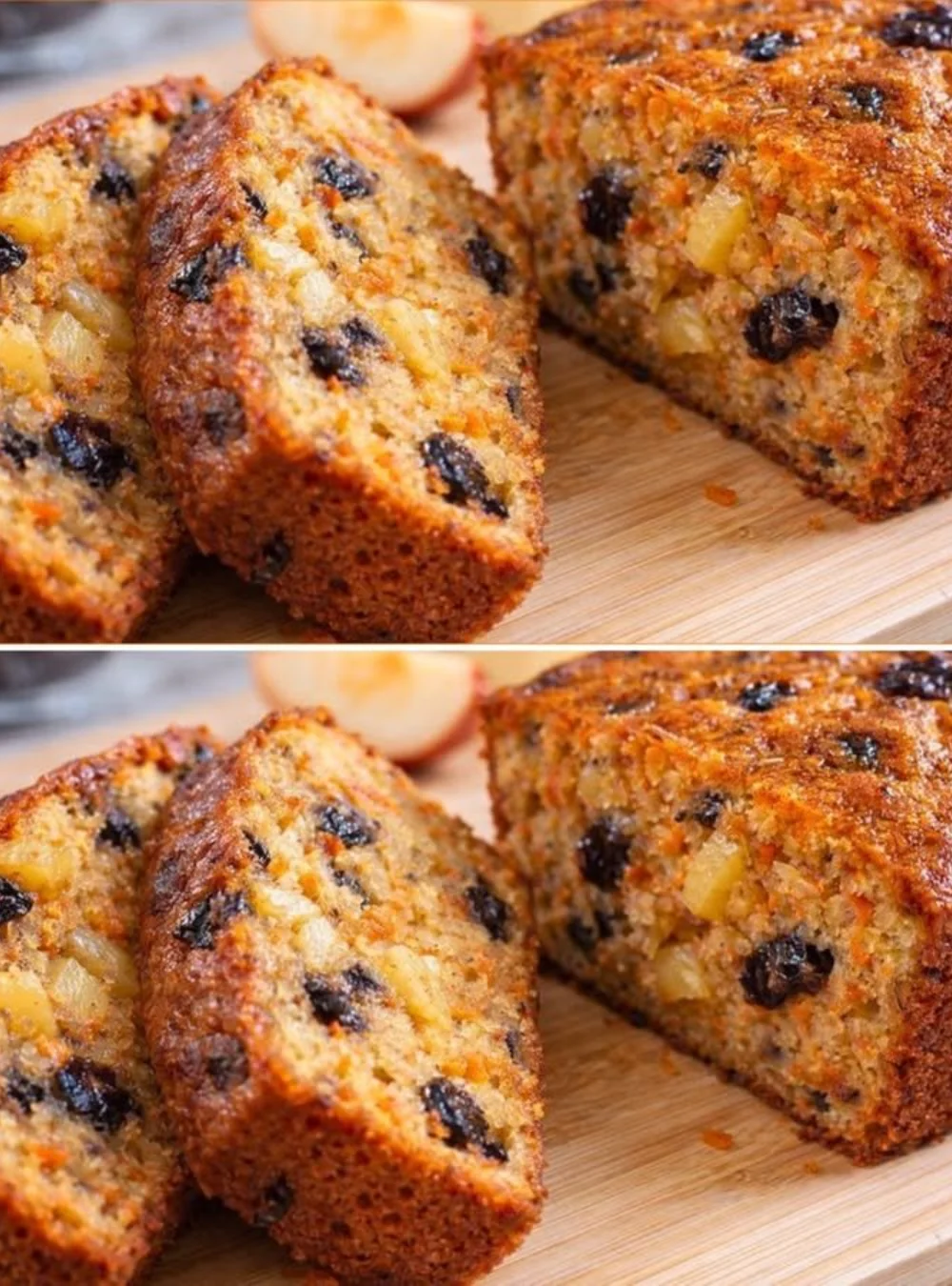 Leckerer Karottenkuchen mit Haferflocken und Äpfeln, perfekt für eine gesunde Nachspeise.