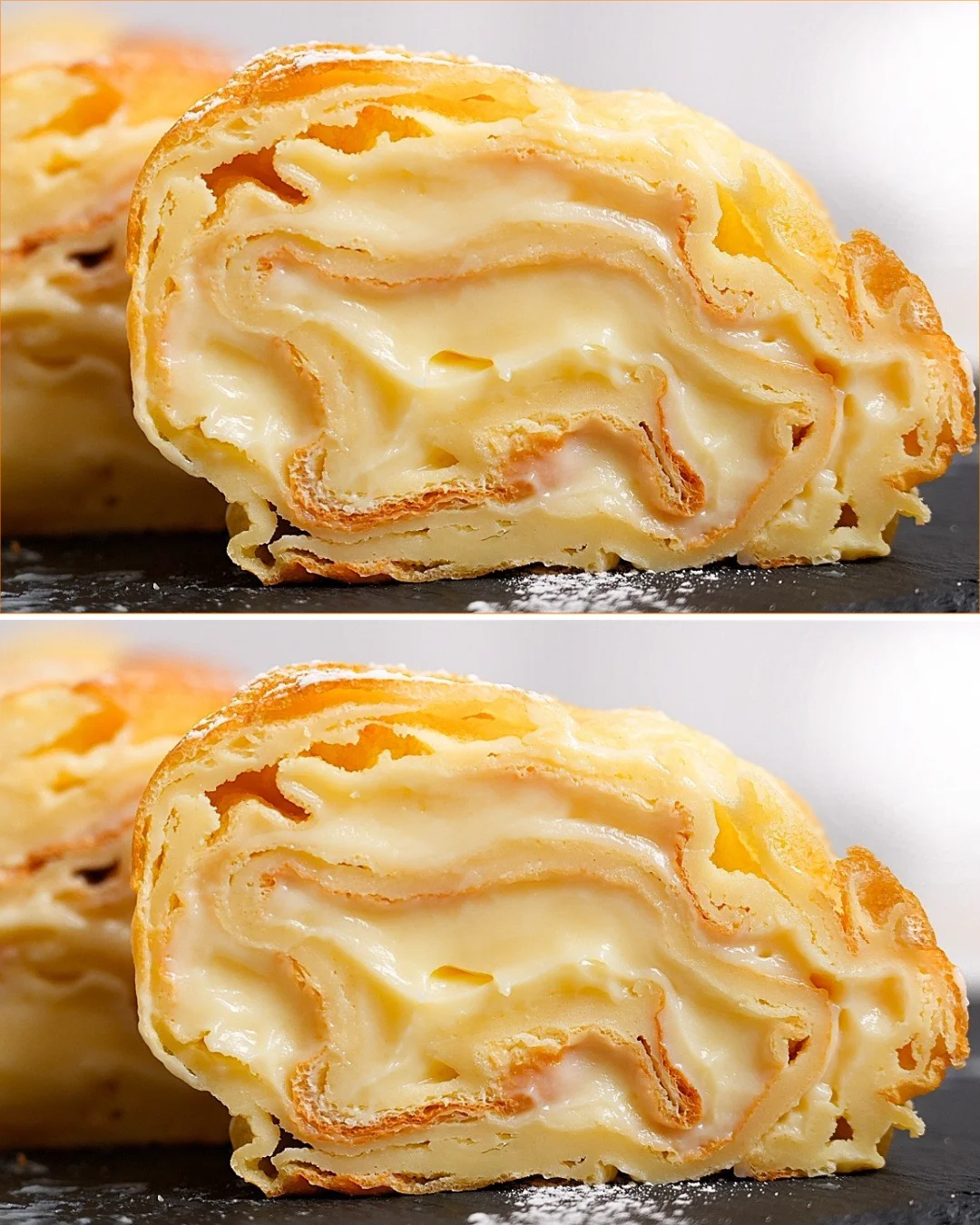 Leckere Roulade mit Pudding auf einem Teller, ideal für den Kaffeetisch.