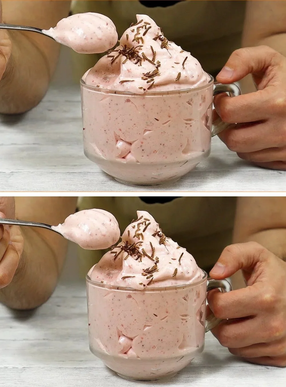 Leckeres Erdbeer-Dessert ohne Backen mit frischen Erdbeeren und Sahne.