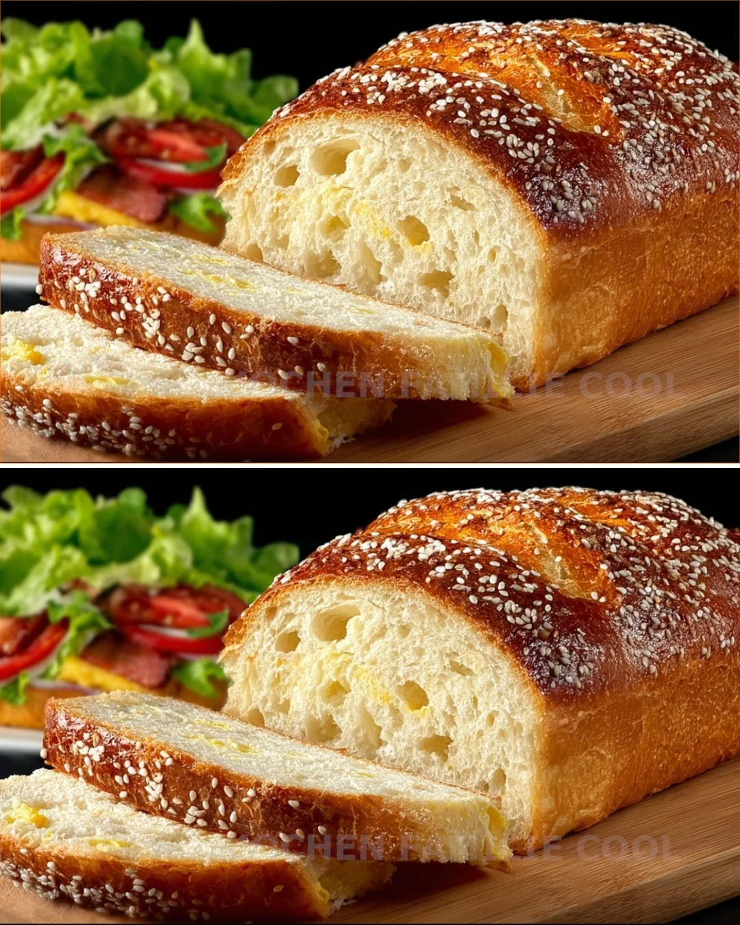 Griechisches Joghurtbrot frisch gebacken und serviert auf einem Holzbrett