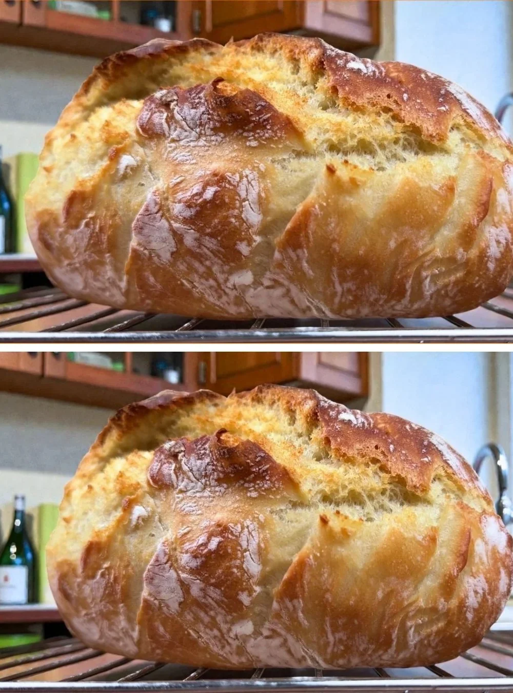 Frisch gebackenes hausgemachtes Brot auf einem Tisch mit Zutaten