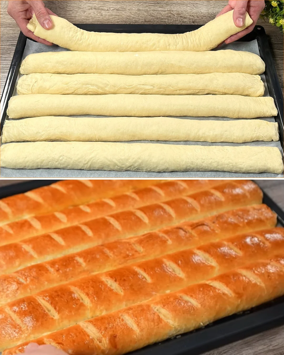 Frisch gebackenes, leckeres Brot auf einem Holztisch