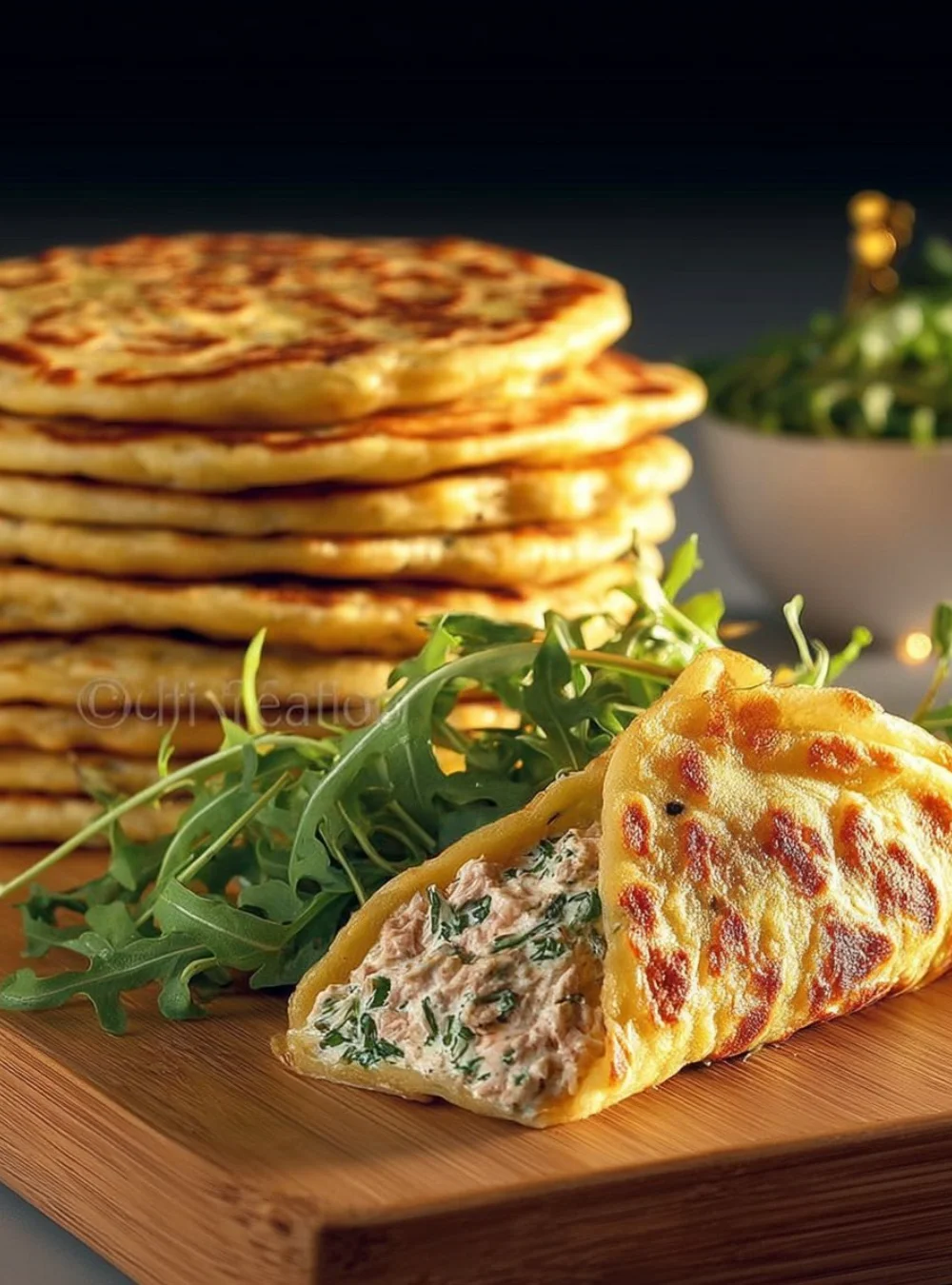 Linsen-Piadine mit griechischem Joghurt auf einem Teller serviert