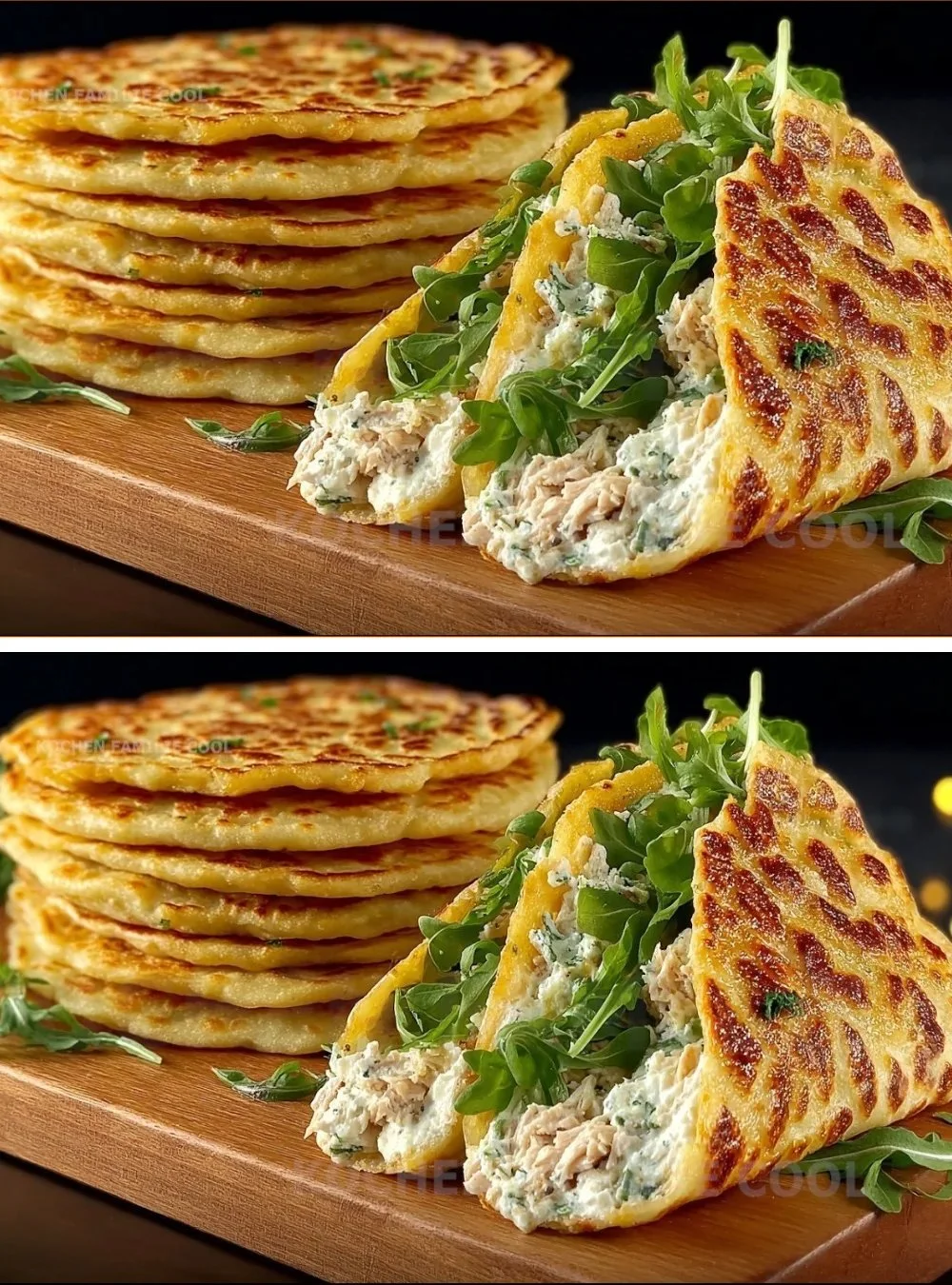 Linsenfladenbrot serviert mit griechischem Joghurt auf einem Teller