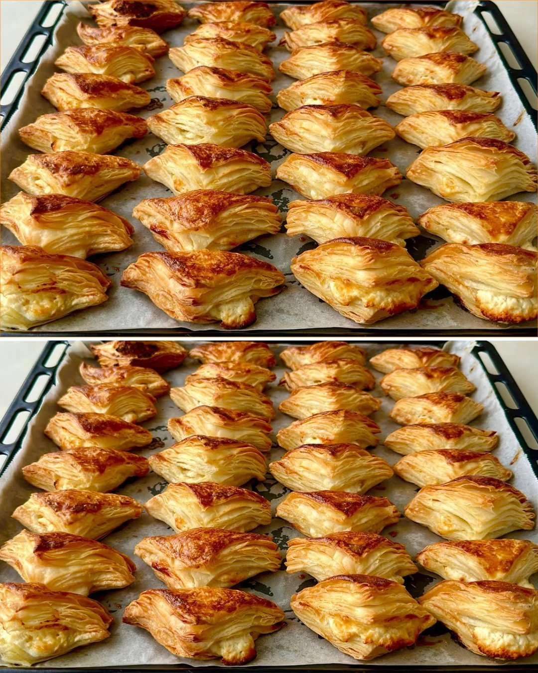 Pastelería crujientes in Schichten auf einem Teller dekoriert