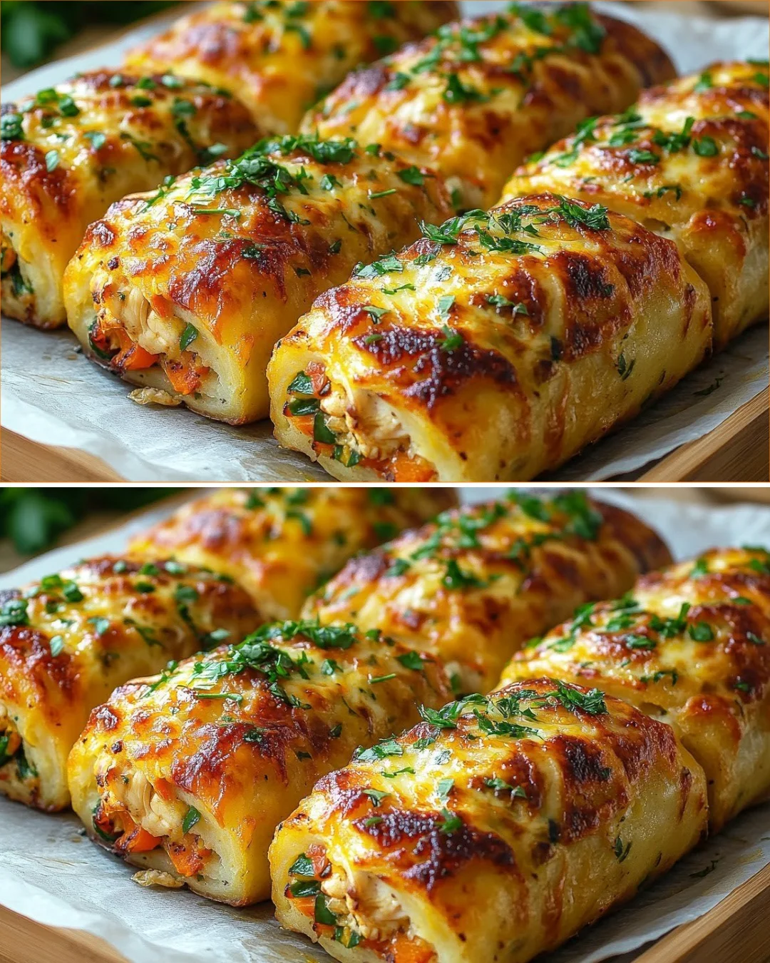 Rollos de Patata Rellenos de Pollo - leckere gefüllte Kartoffelrollen mit Hähnchen.