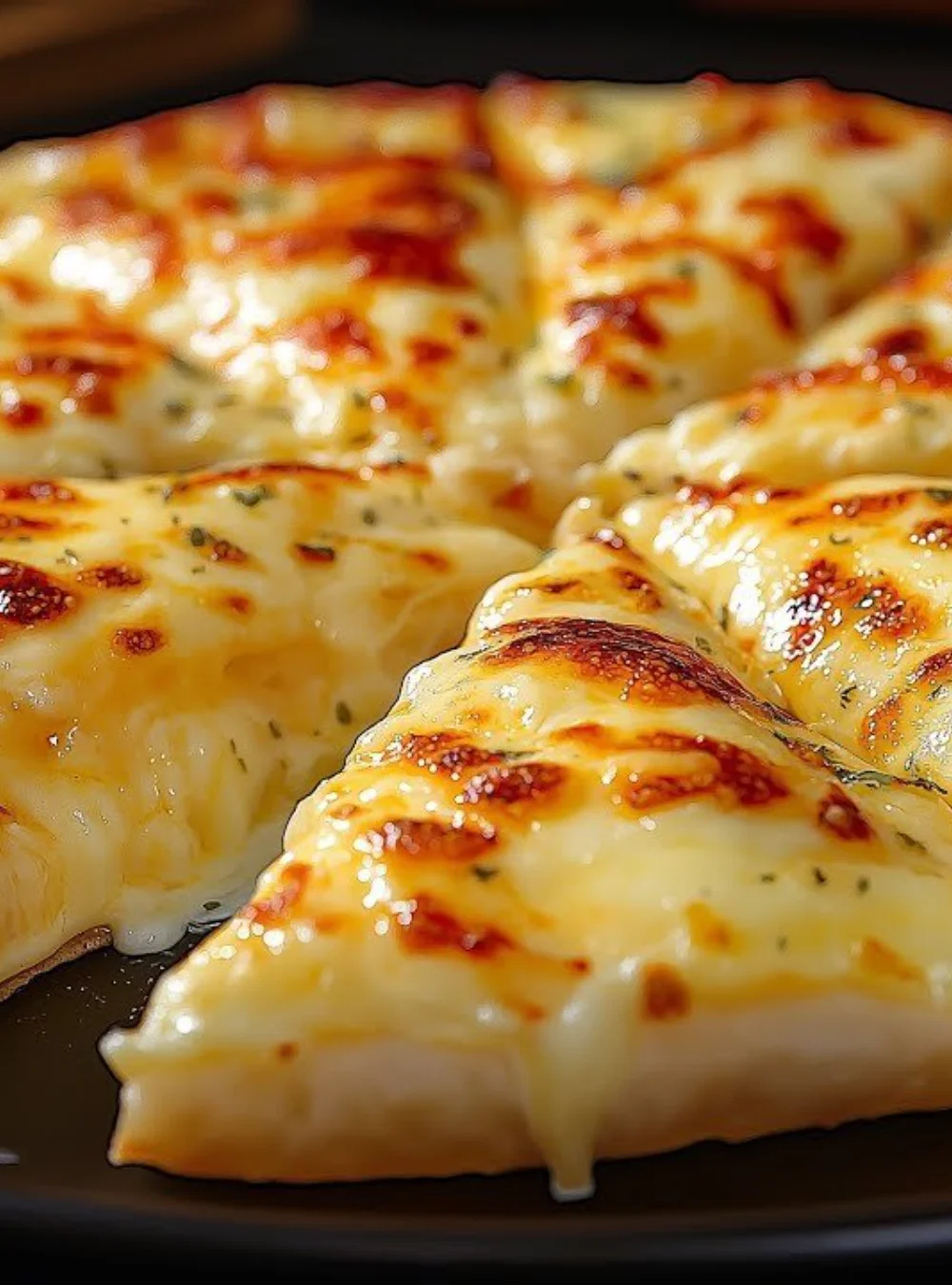 Spanische Tortilla mit Thunfisch und Mozzarella auf einem Teller serviert.