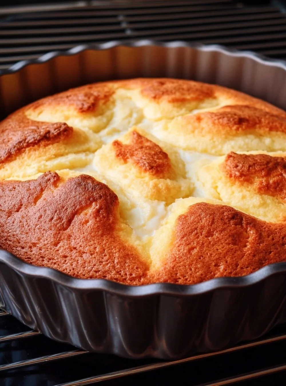 Der leichteste Kuchen der Welt auf einem Teller mit frischen Früchten dekoriert.
