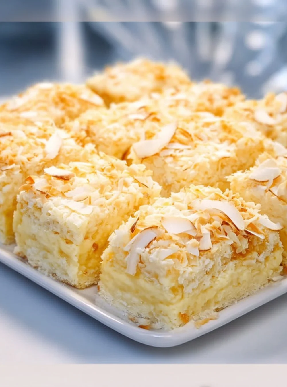 Eine elegante Torte Raffaello aus Kokos und Mandeln auf einem hübschen Geburtstagstisch