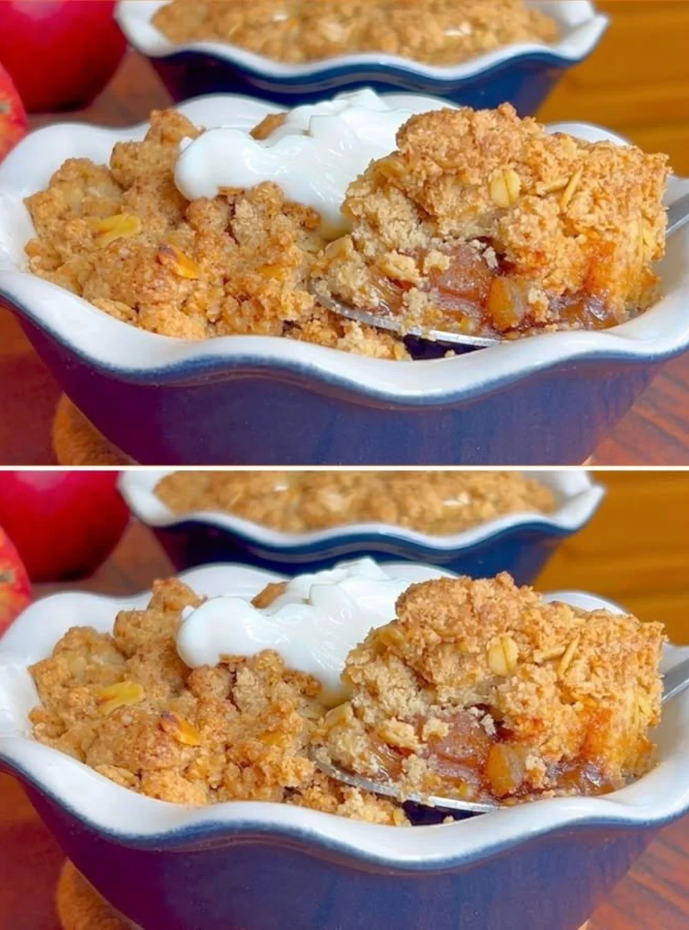 Glutenfreier Apfelcrumble mit frischen Äpfeln und knusprigem Belag