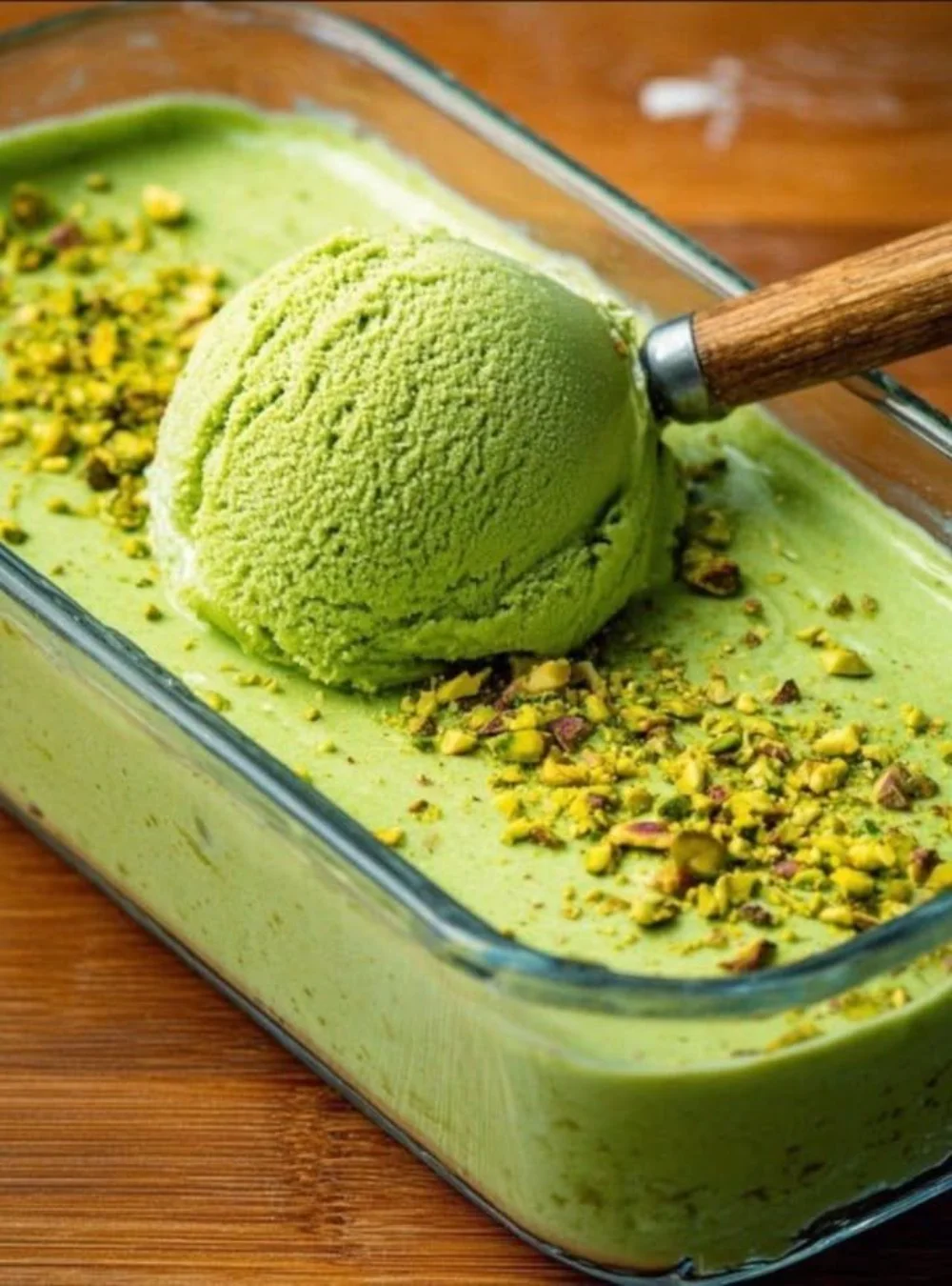Eine Portion Avocado Eis in einer Waffel, garnierte mit frischen Früchten.