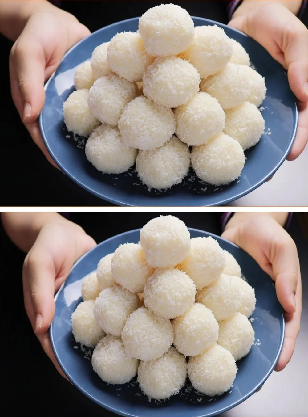Weihnachtliche Häppchen mit Kokos und Mandeln auf einem hübschen Teller